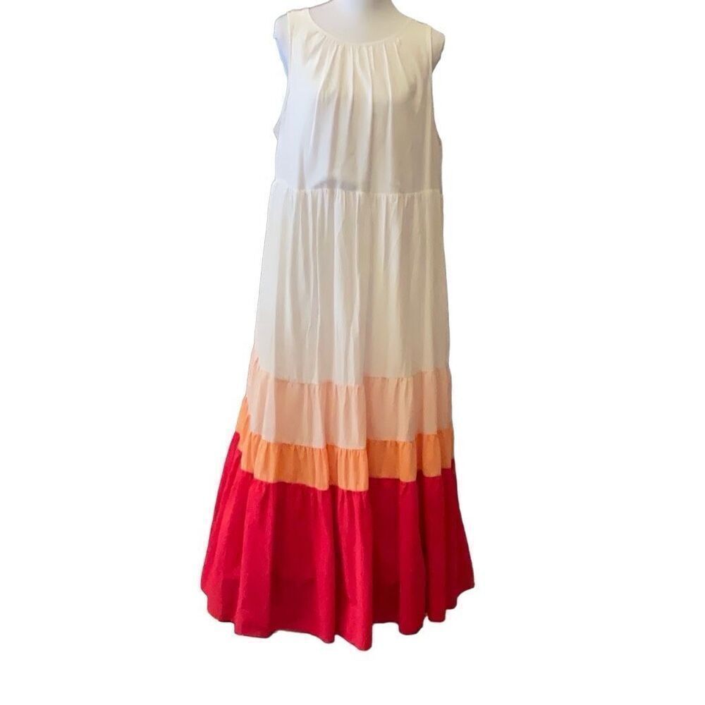 Ava & Viv Colorblock Maxi Dress - White, Orange, Red
